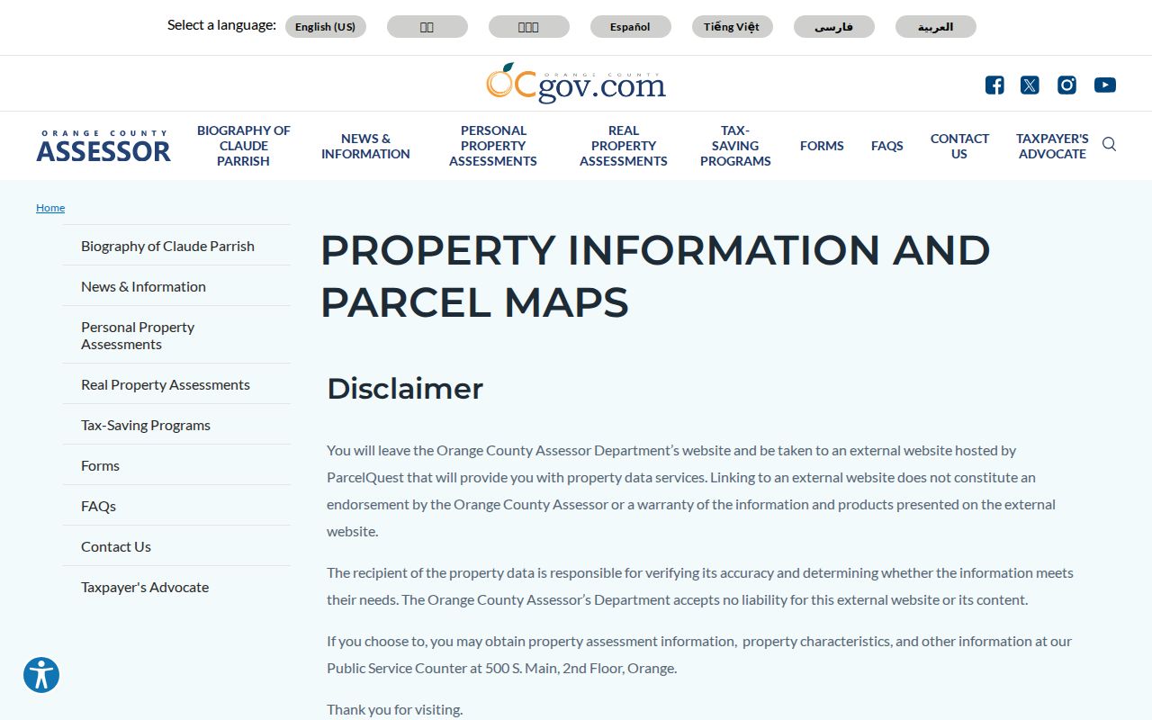 San Juan Capistrano street directory Orange County Assessor property search