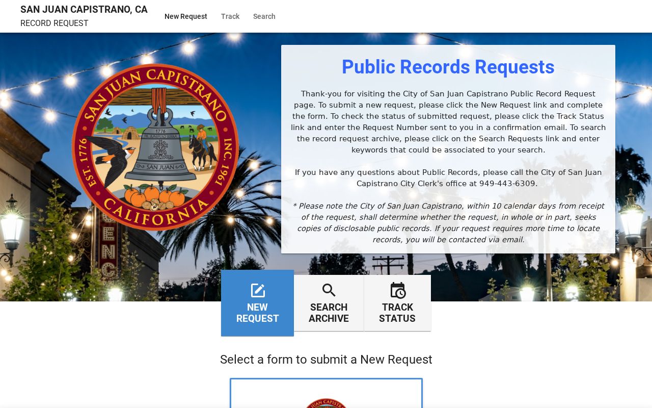 San Juan Capistrano residents directory public records request portal